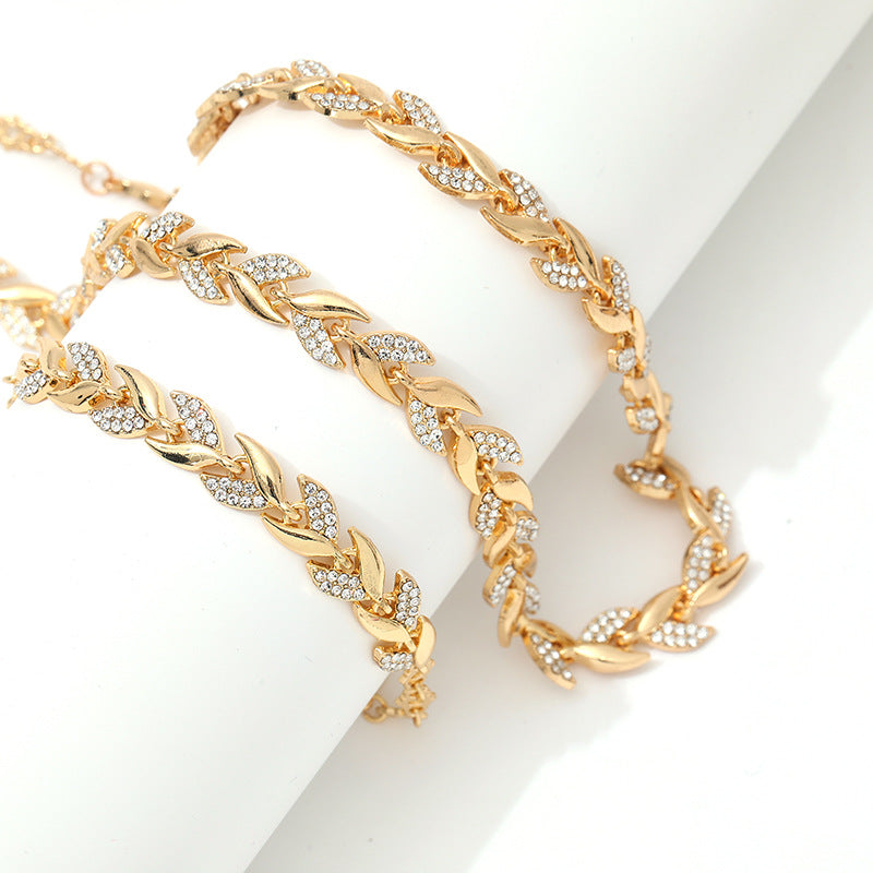 Affordable Luxury Style Creative Willow Leaf Diamond Fishtail Banquet Wedding Jewelry Set