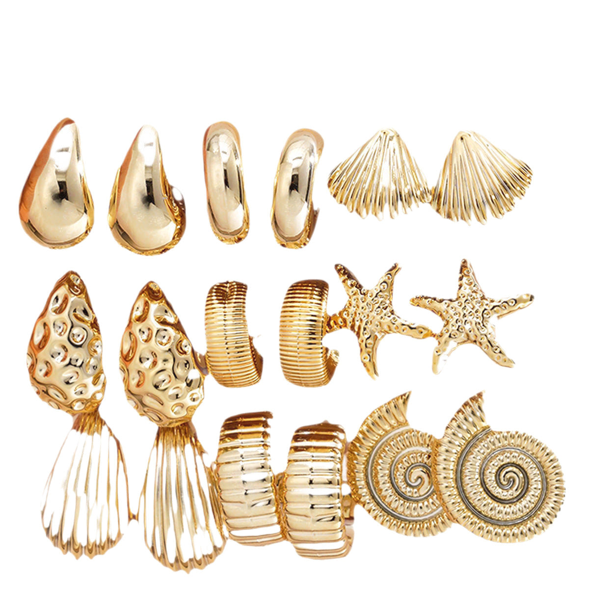 Fashion Starfish Shell Conch Type Water-drop Eardrops Rings