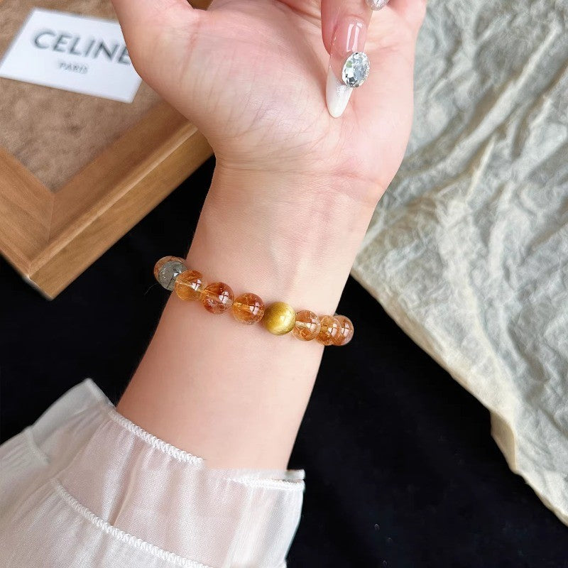 Lucky Fortune Natural Citrine Yellow Rutilated Female Golden Tiger Bracelet