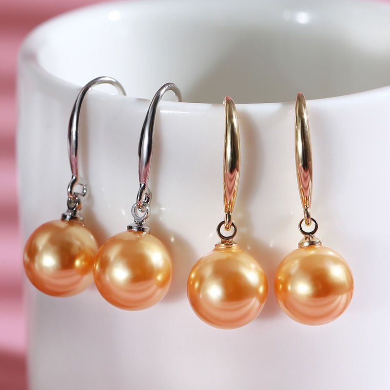 Women's Sterling Sier Purple Shell Pearl Yellow Gold White Powder Earrings