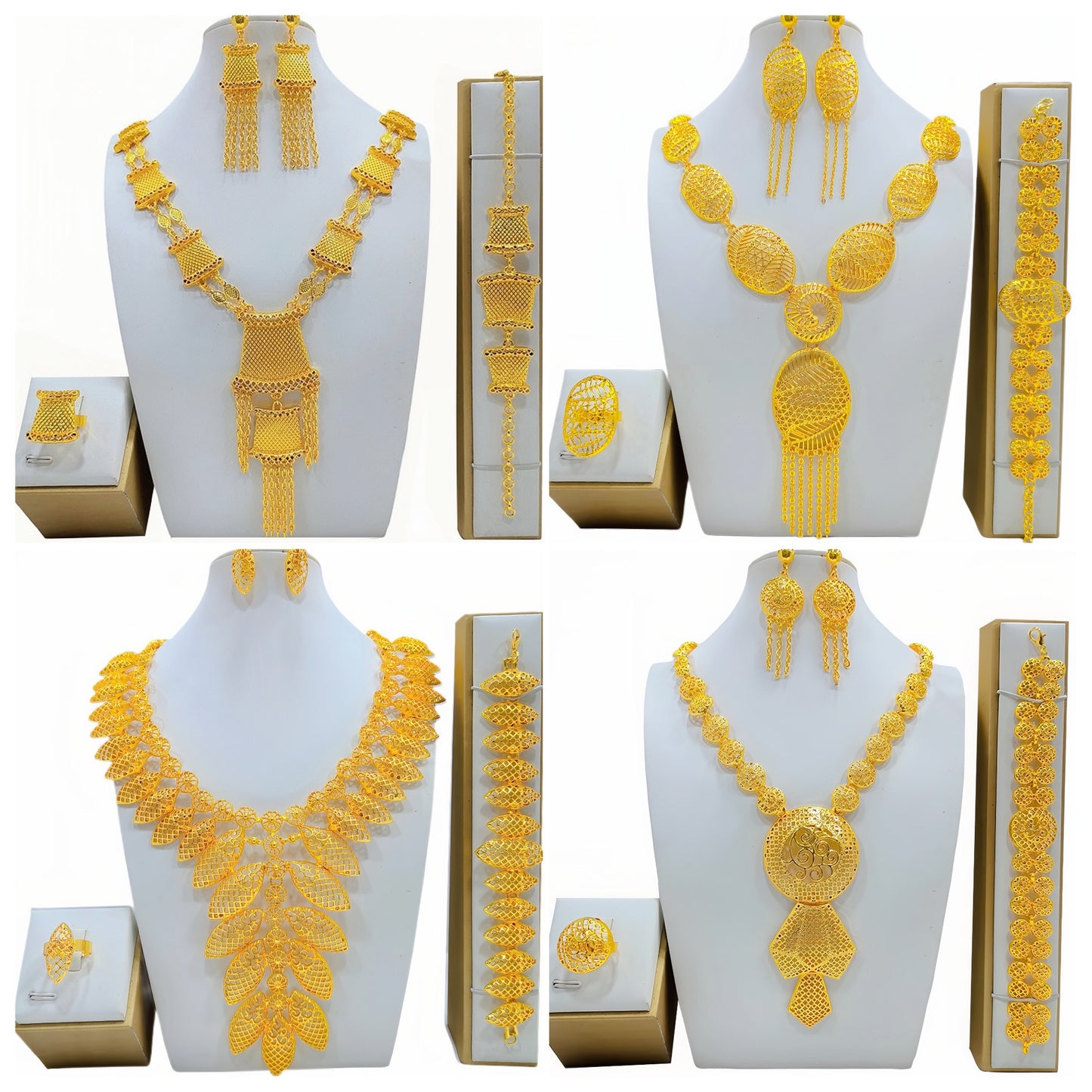 Stylish Women's Gold Wedding Bride Gift Jewelry Set