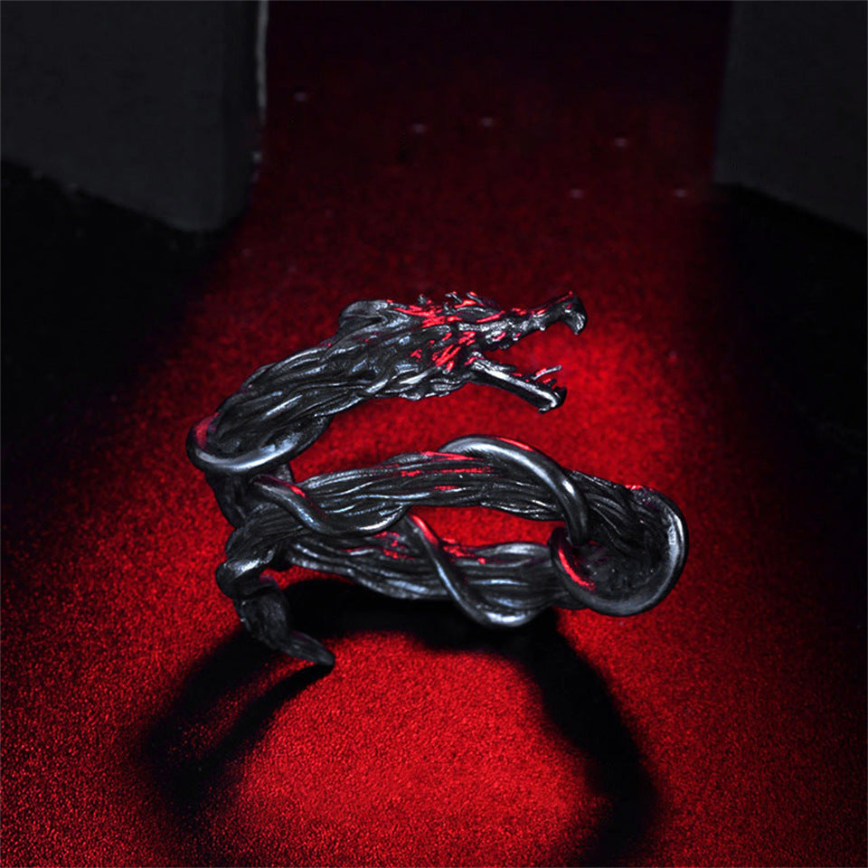 Men's Exquisite Black Dragon Winding Opening Adjustable Gothic Rings