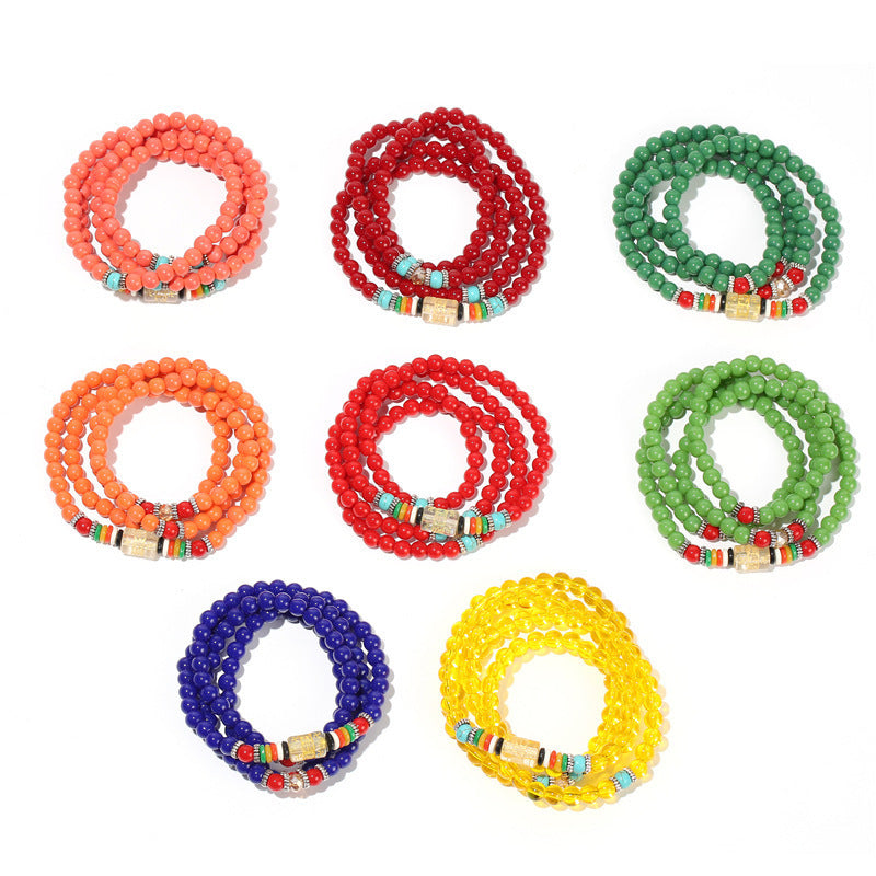 Women's & Men's Beads Four Circles Six Words Mantra Multi Gift Five Bracelet