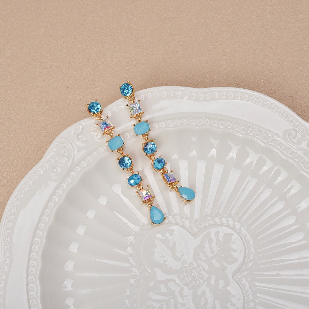 Crystal Small Fresh Long Tassel Fashionable Earrings
