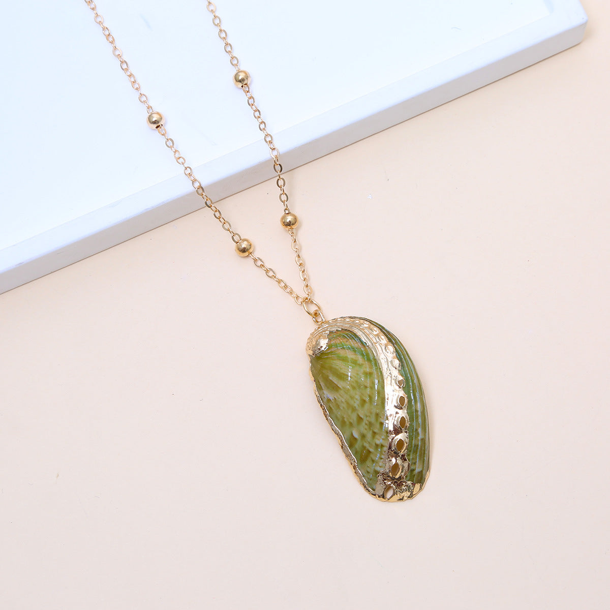 Ball Bead Chain Natural Shell Electroplated Necklace
