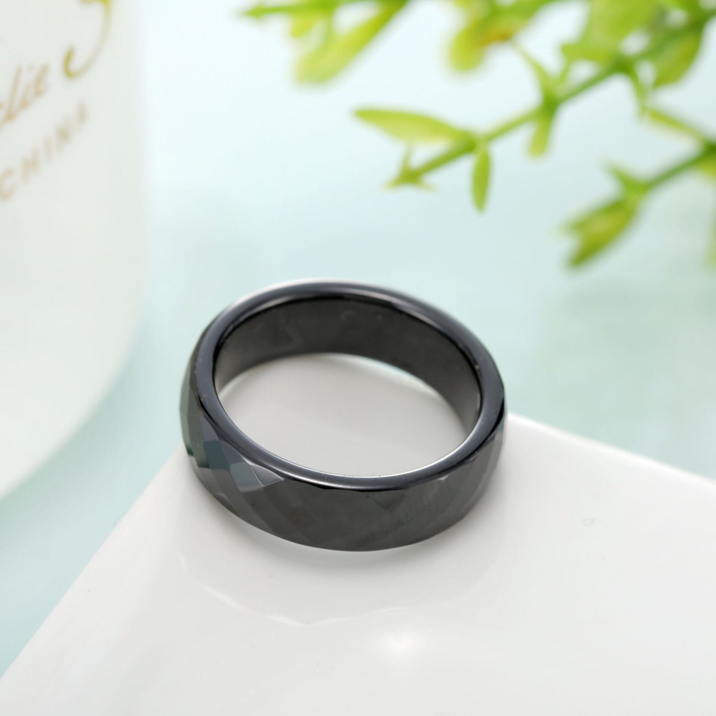 Ceramic Cut Diamond Black White Zirconium Rings