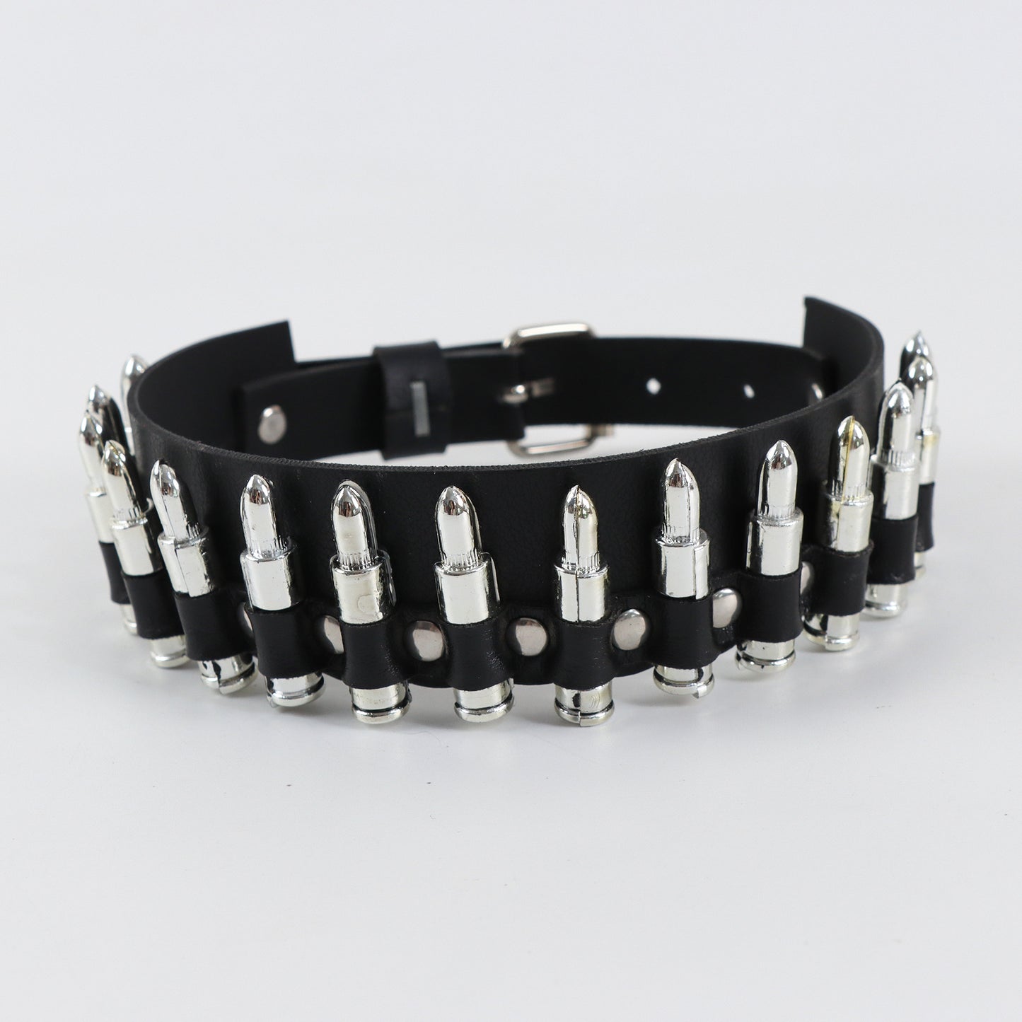 Men's Fashion Punk Leather Neck Pin Buckle Collar