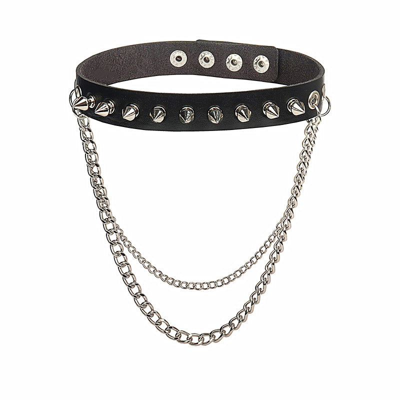Punk Rock Gothic Rivet Pointed Nail Leather Personality Metal Chain Collar