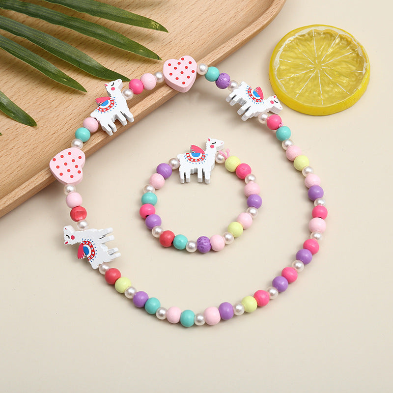 Children's Mixed Color Beaded Wooden Bead Handmade Bracelets