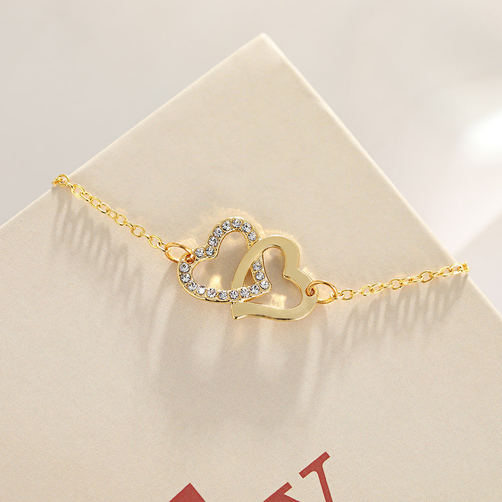 Simple Double Heart Affordable Luxury Style Temperament Bride Spot Drill Bracelets