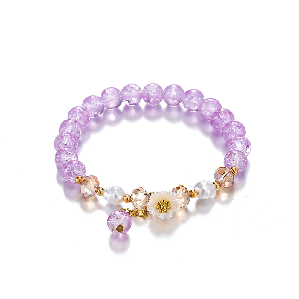 Children's Colored Glaze Glass Chipping Beads Camellia Beaded Bracelets