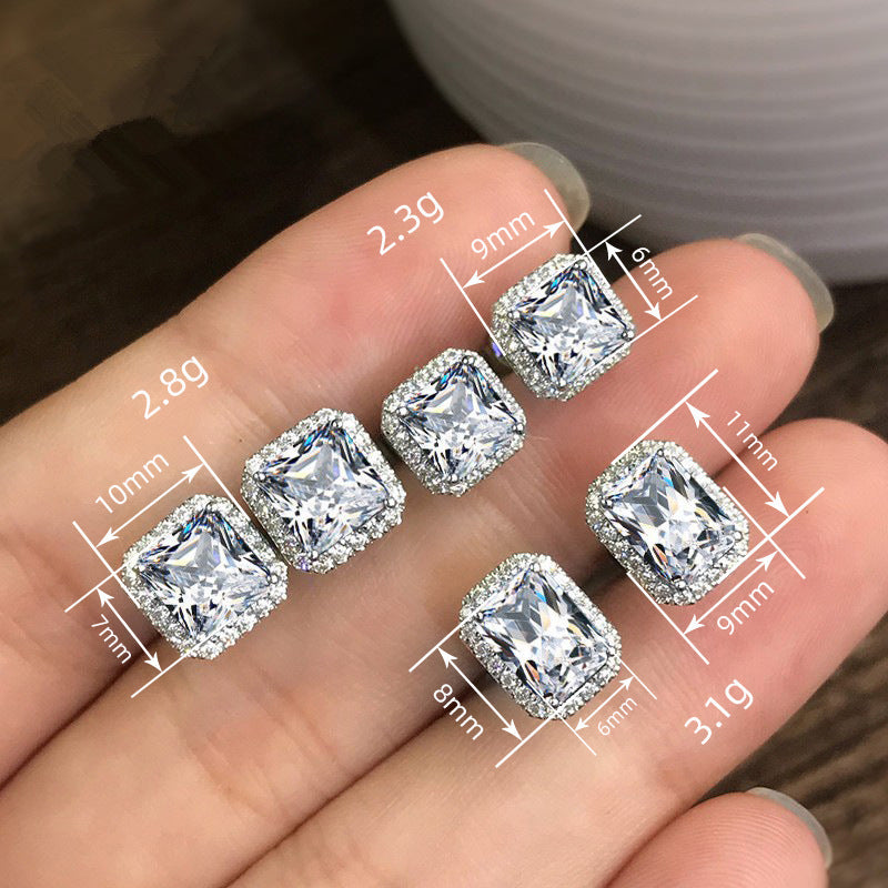 Women's Exquisite Square Ear Full Diamond Inlaid With Green Earrings