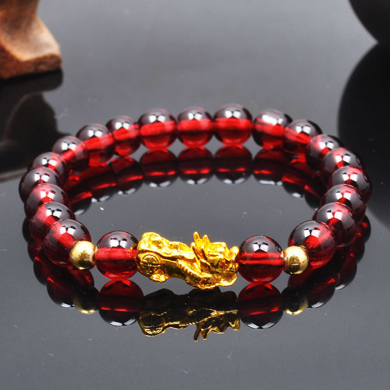Pi Red Green Glass Bead Six Words Mantra Gold Will Bracelet