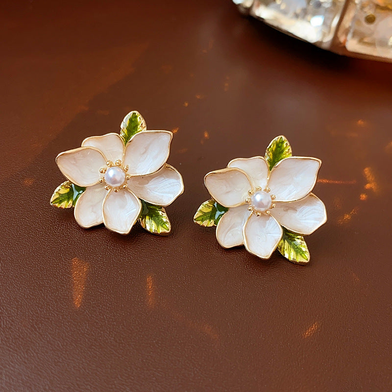 Sier Needle Drop Oil Flower Pearl French Artistic Retro Rings