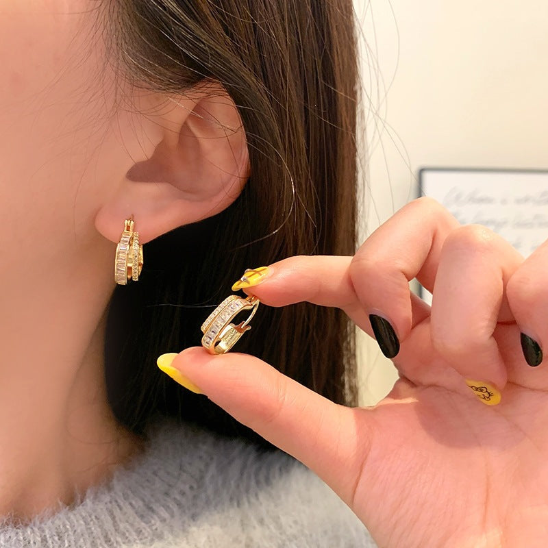 Women's Luxury Super Flash Zircon Ear Clip Style Graceful Geometric Square Rings