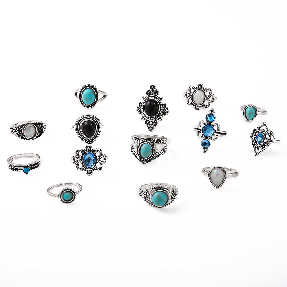 Eye Ethnic Style Turquoise Diamond Blue Black Gemstone Rings