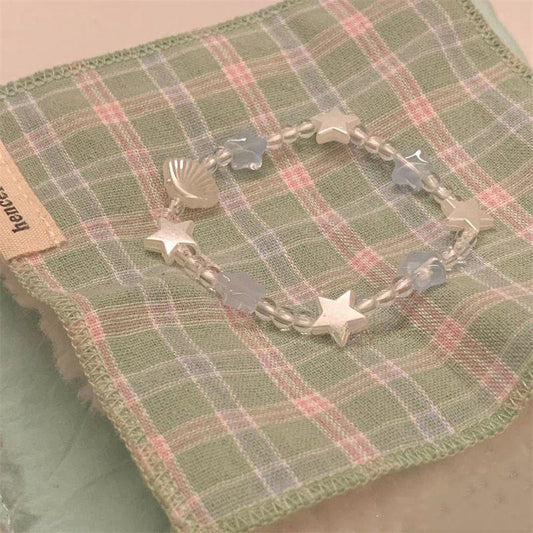 Blue White Five-pointed Star Shell Beaded Bracelet