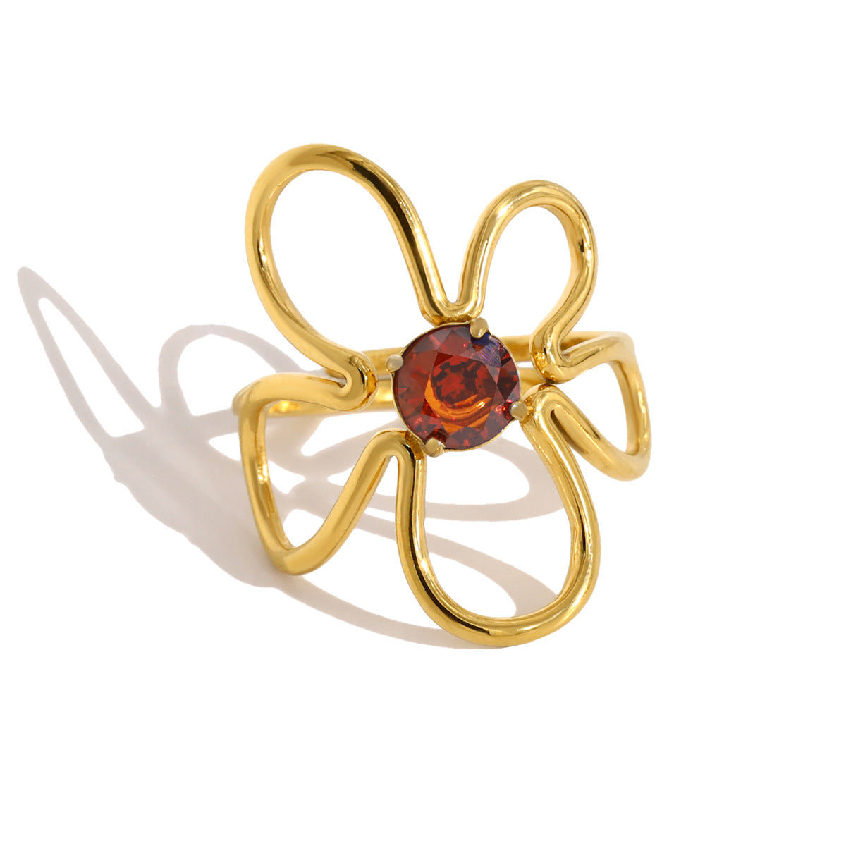 Wind Wild Stainless Steel Flower Zircon Hollow Line Ring