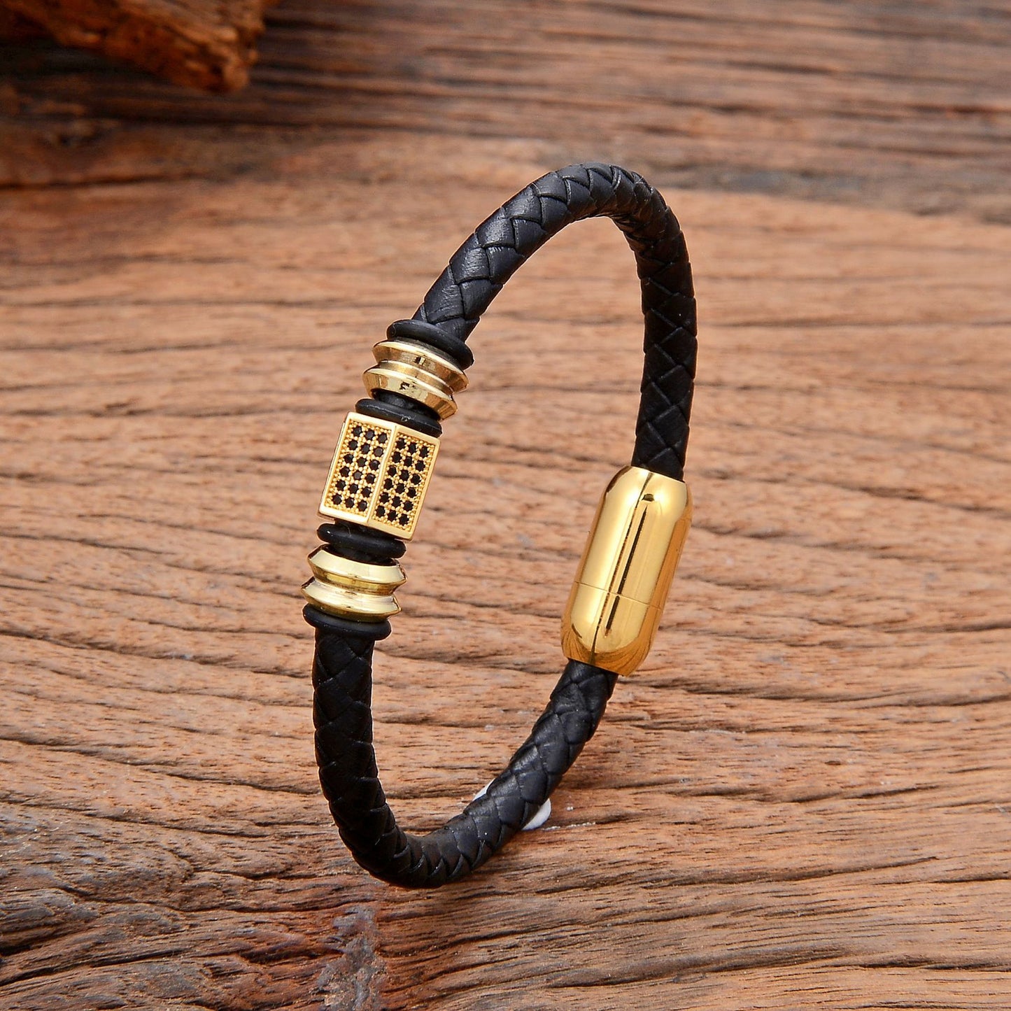 Simple Handmade Woven Leather String Stainless Bracelets