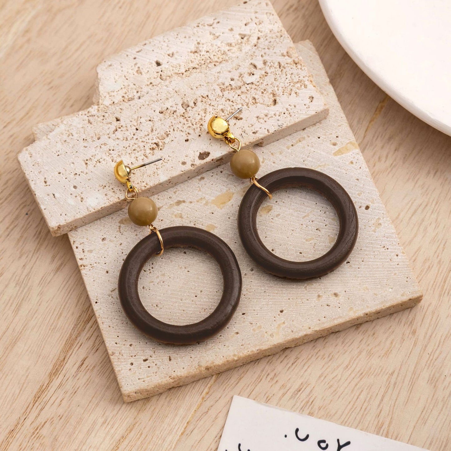 Women's Wooden Retro Simplicity Exaggeration Hollow Design Round Wood Earrings