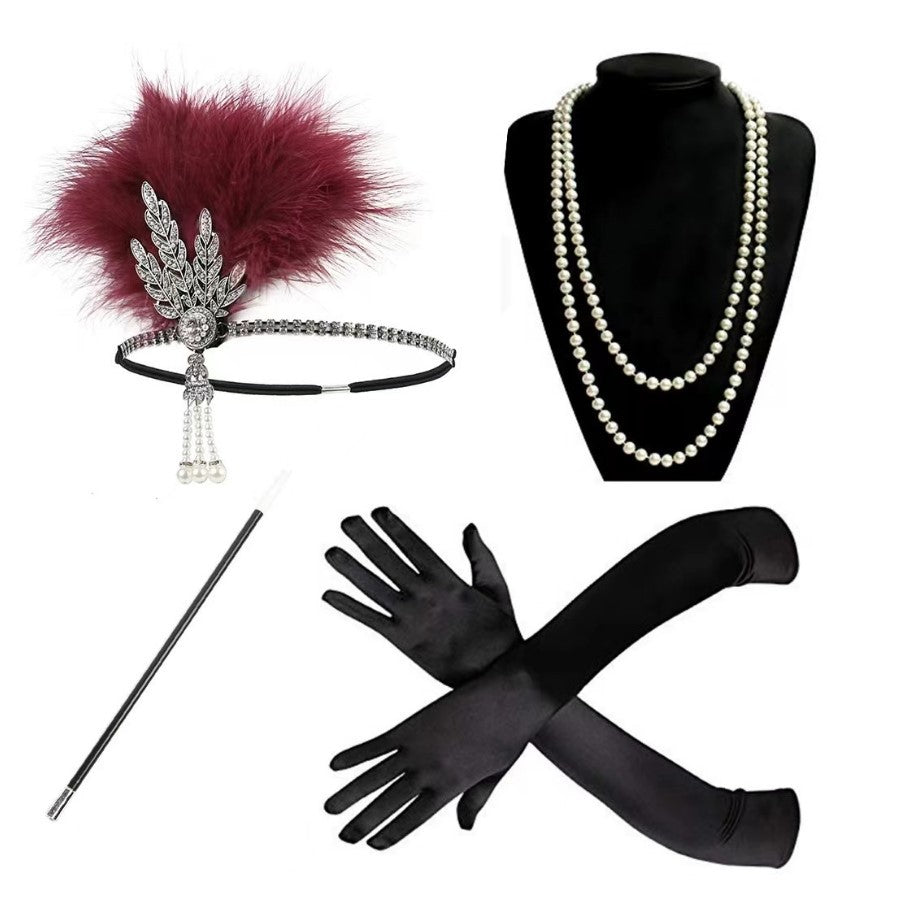 Red Feather Hair Band Masquerade Single Jewelry Set