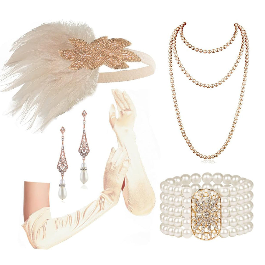 Red Feather Hair Band Masquerade Single Jewelry Set