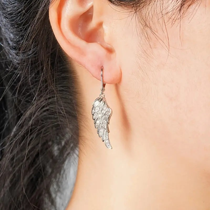Popular Bridal Exquisite Luxury Feather Leaf Long Angel Earrings