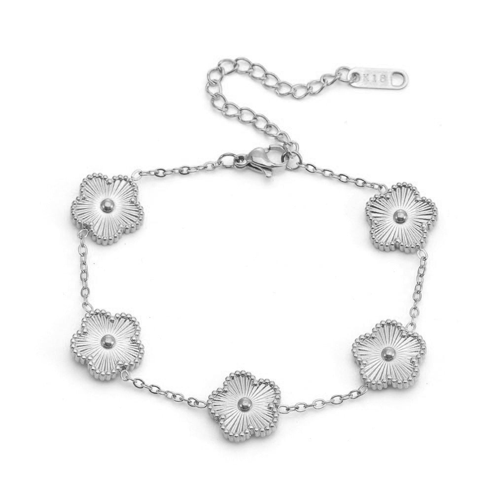 Stainless Steel Double-sided Medium Five-leaf Flower Bracelets