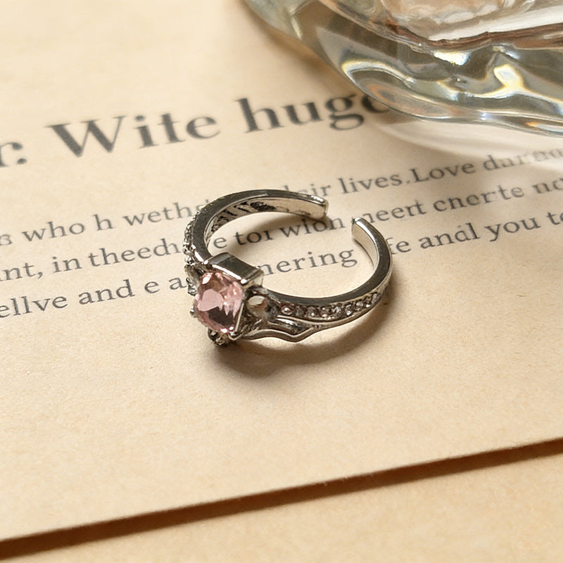 Women's Light Luxury Pink Diamond Square Niche Design Sweet Temperament Ring