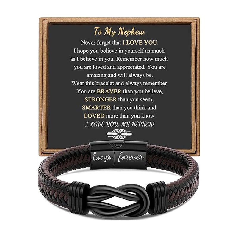 Trendy Leather Stainless Steel Twist Hand-woven Bracelets