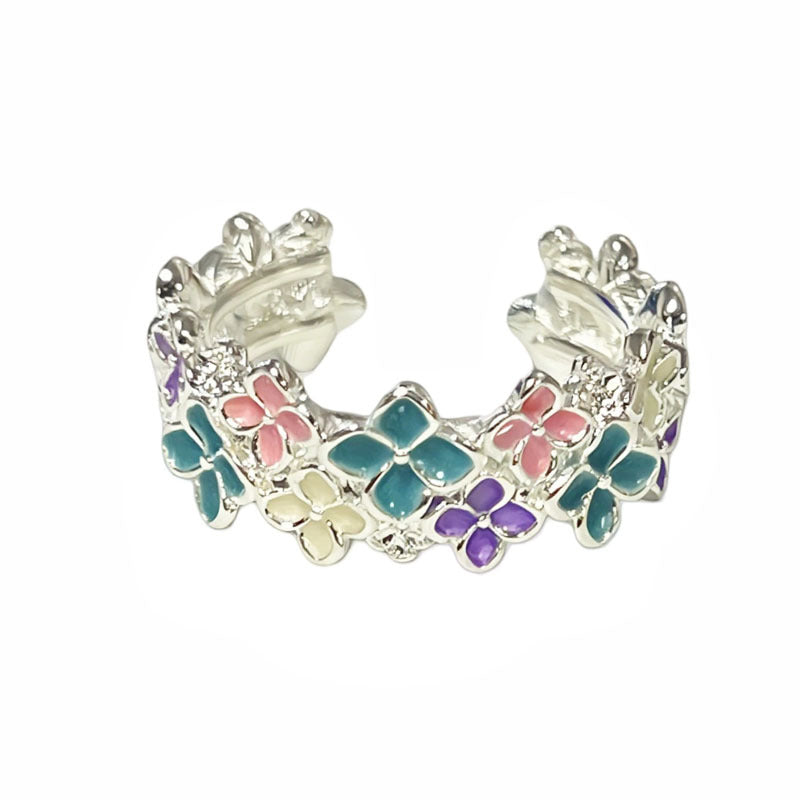 Sweet Style Colored Glaze Flower Twin Open Female Niche Design Ring