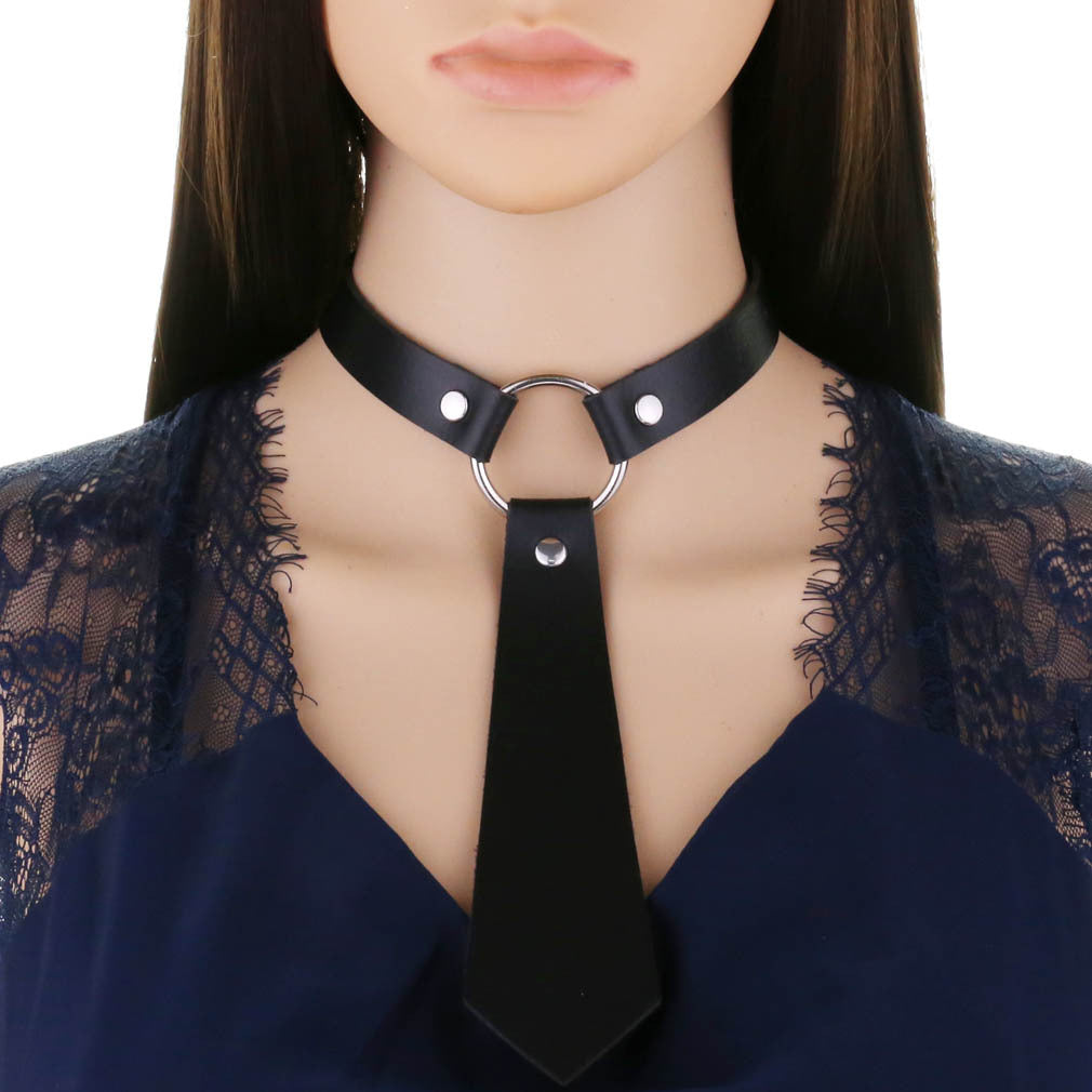 Personality Fashion Leather Bondage Tie Punk Collar