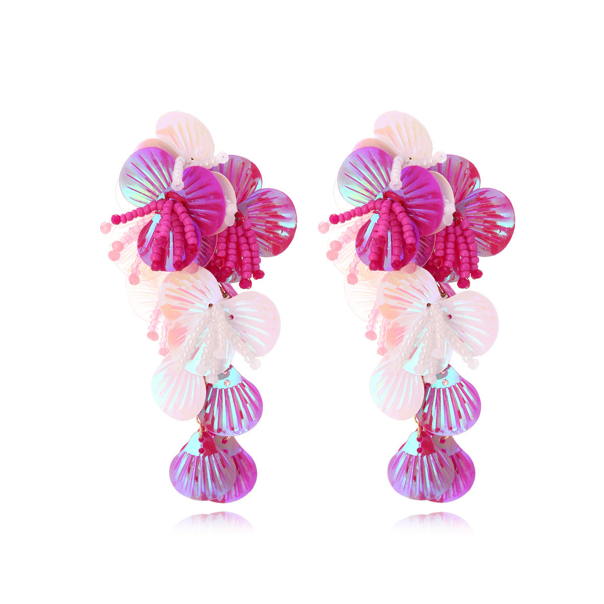 Women's Sequined Flower Tassel Exaggerated Dopamine Handmade String Earrings