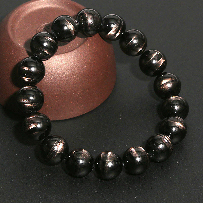 Women's & Men's Natural Gold Lucky Stone Cat's Eye Sier String Round Bracelets