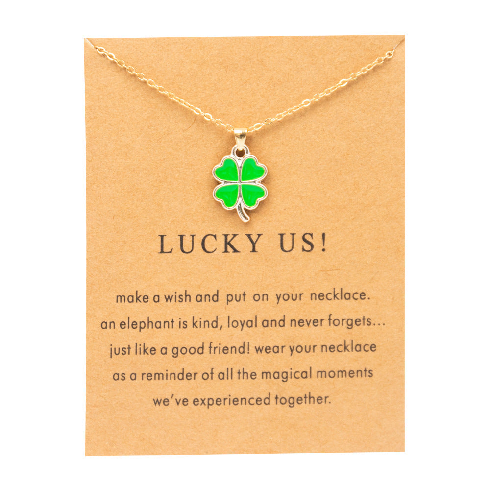 Elegant Lucky Four-leaf Clover Alloy Card Necklaces
