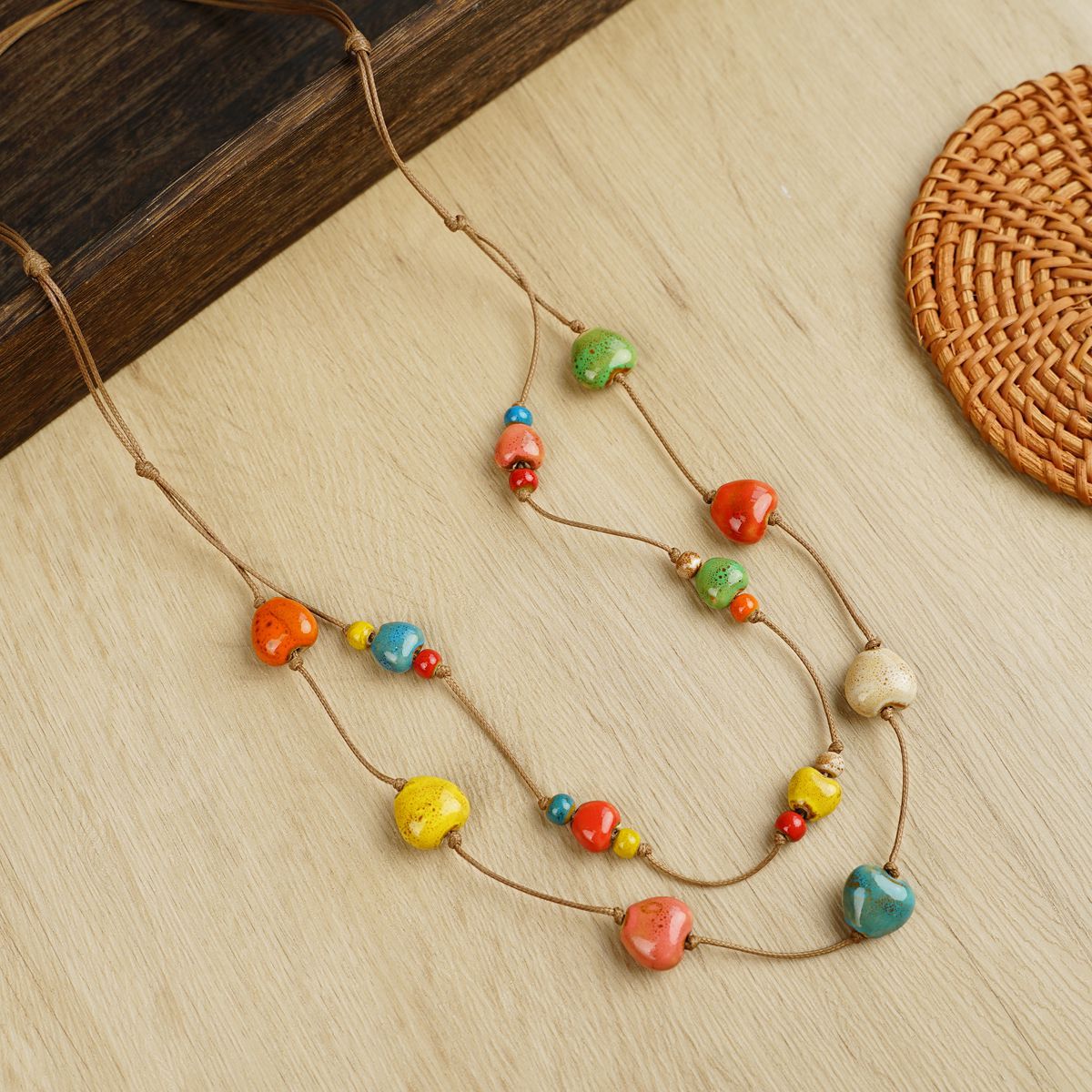 Ceramic Dopamine High Sense Colored Loving Heart Long Necklaces