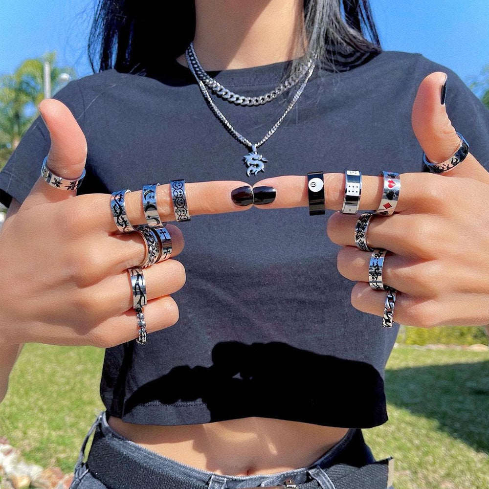 Titanium Steel Punk Rock Flame Cross Ring