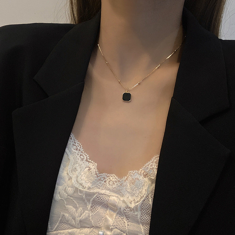 Women's & Men's Black Dark Geometric Square For Titanium Necklaces