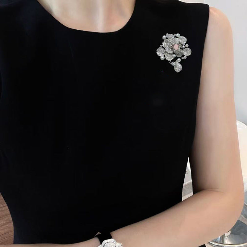 Conch Shell Twin Rose Brooch High-grade Zircon Pin Pearl Brooches