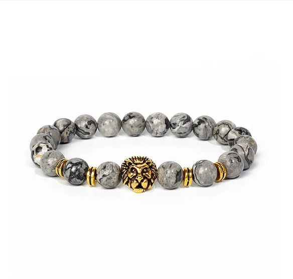 Map Stone Blue Grain Alloy Lion's Head Spacer Bracelet