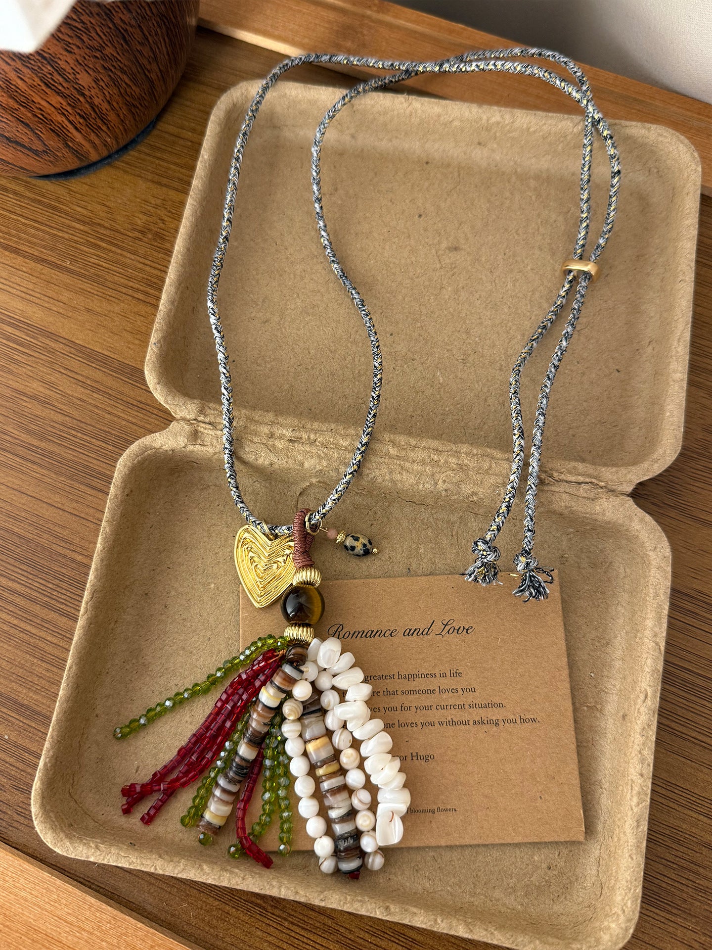 Women's Bohemian Ethnic Style Acrylic Color Beaded Tassel Fashion Braided Rope Necklace