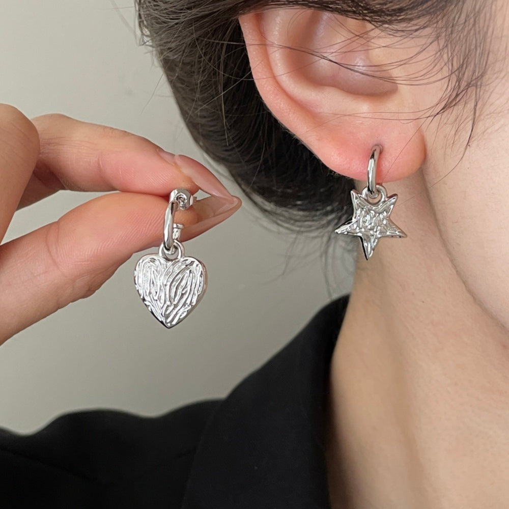 Five-pointed Star Love Heart Asymmetric Eardrops Advanced Design Personality Temperament Rings