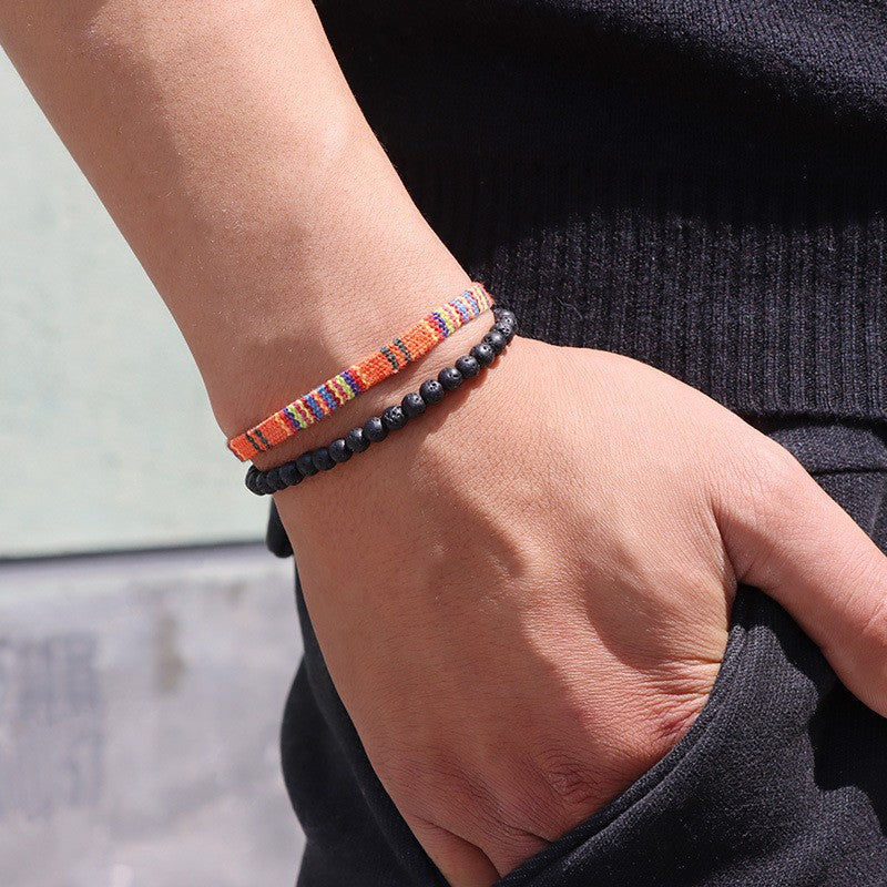Men's Fabric Woven Retro Simple Volcanic Rock Bracelet