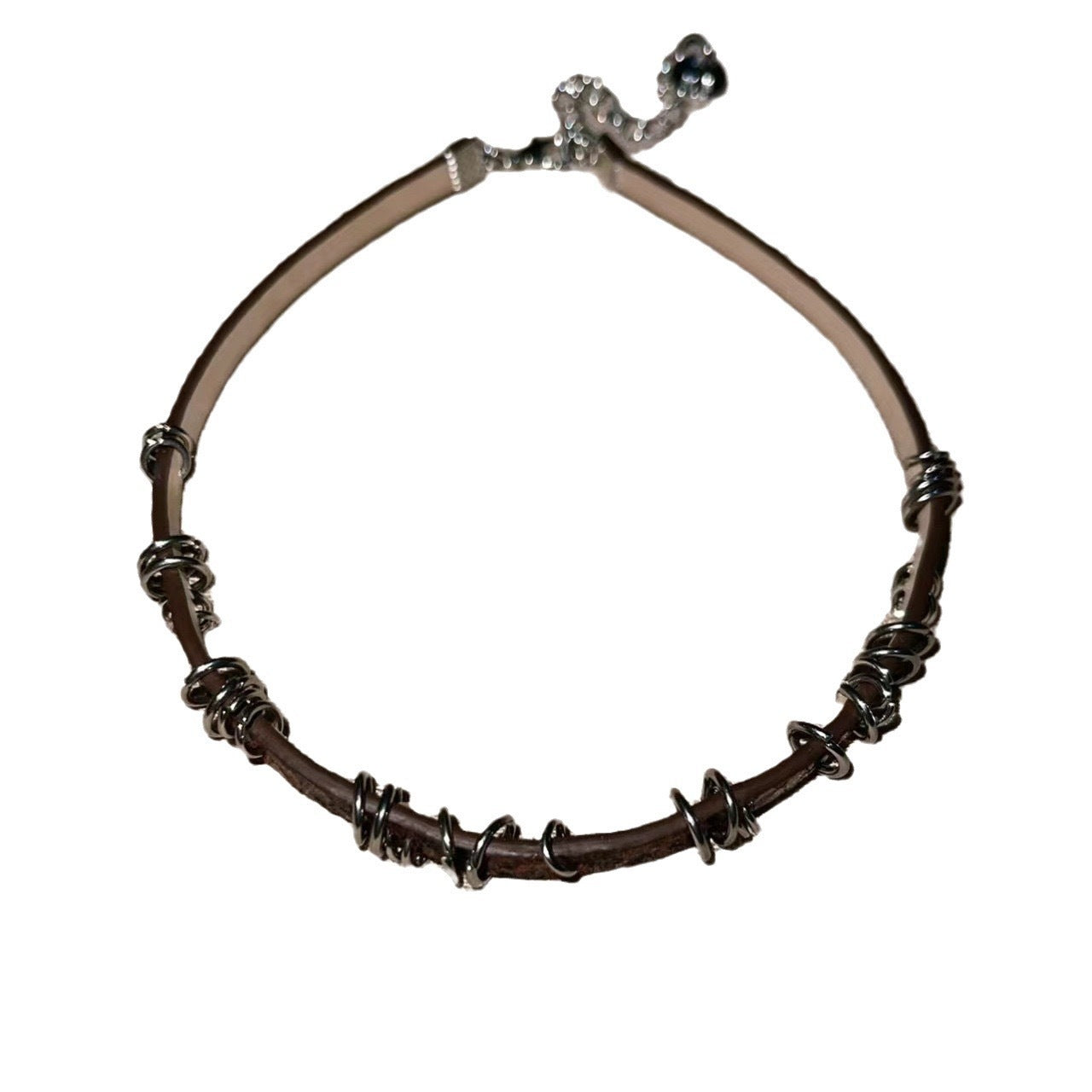 Millennium Hot Crack Leather Female Brown Subculture Punk Metal Clavicle Rings