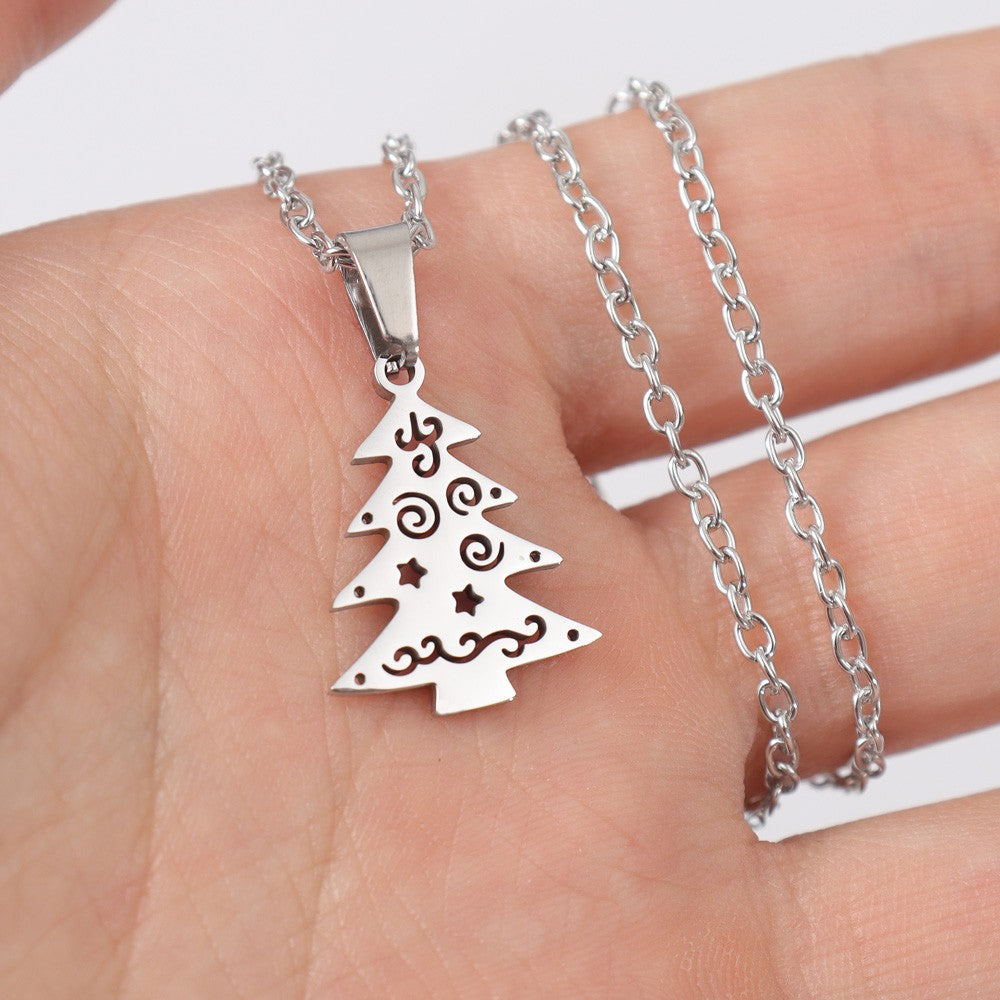 Stainless Steel Santa Christmas Tree Stylish Simple Necklaces