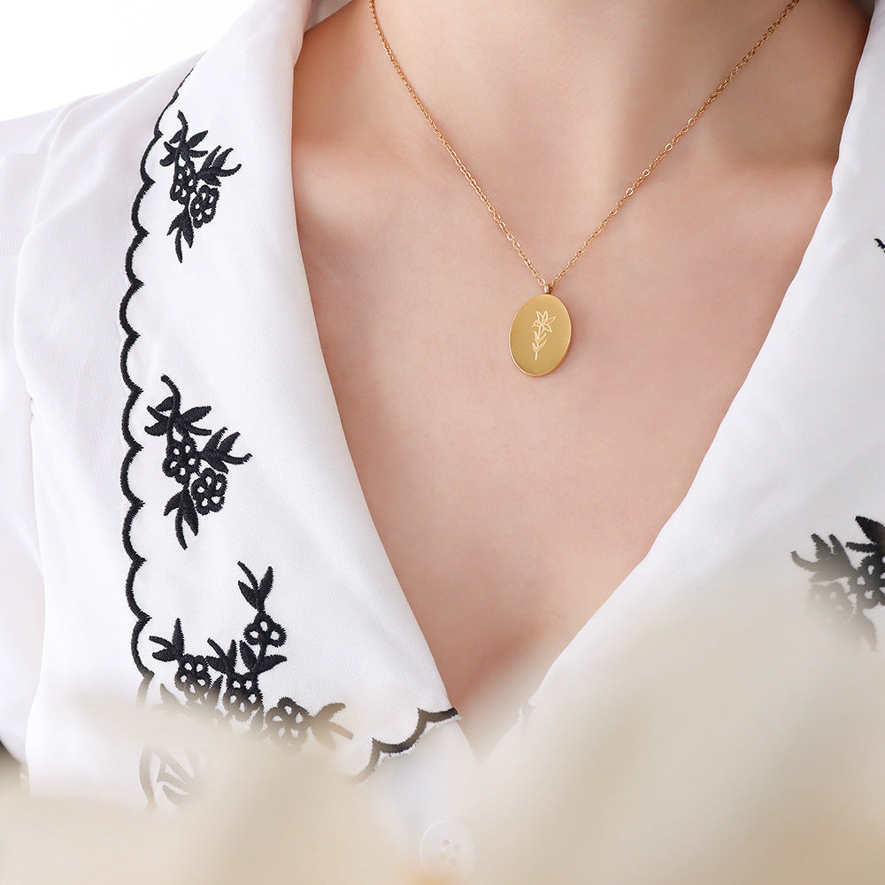Carved Flower Titanium Steel Creative Design Necklace