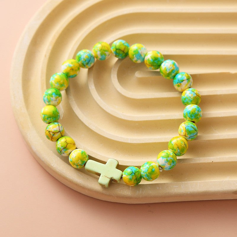 Women's Hand Cross Color Wooden Bead Beaded Bracelet