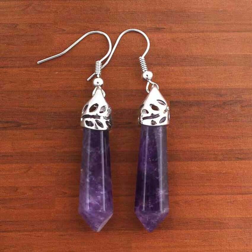 Fashion Personalized Natural Crystal Gemstone Hexagon Earrings