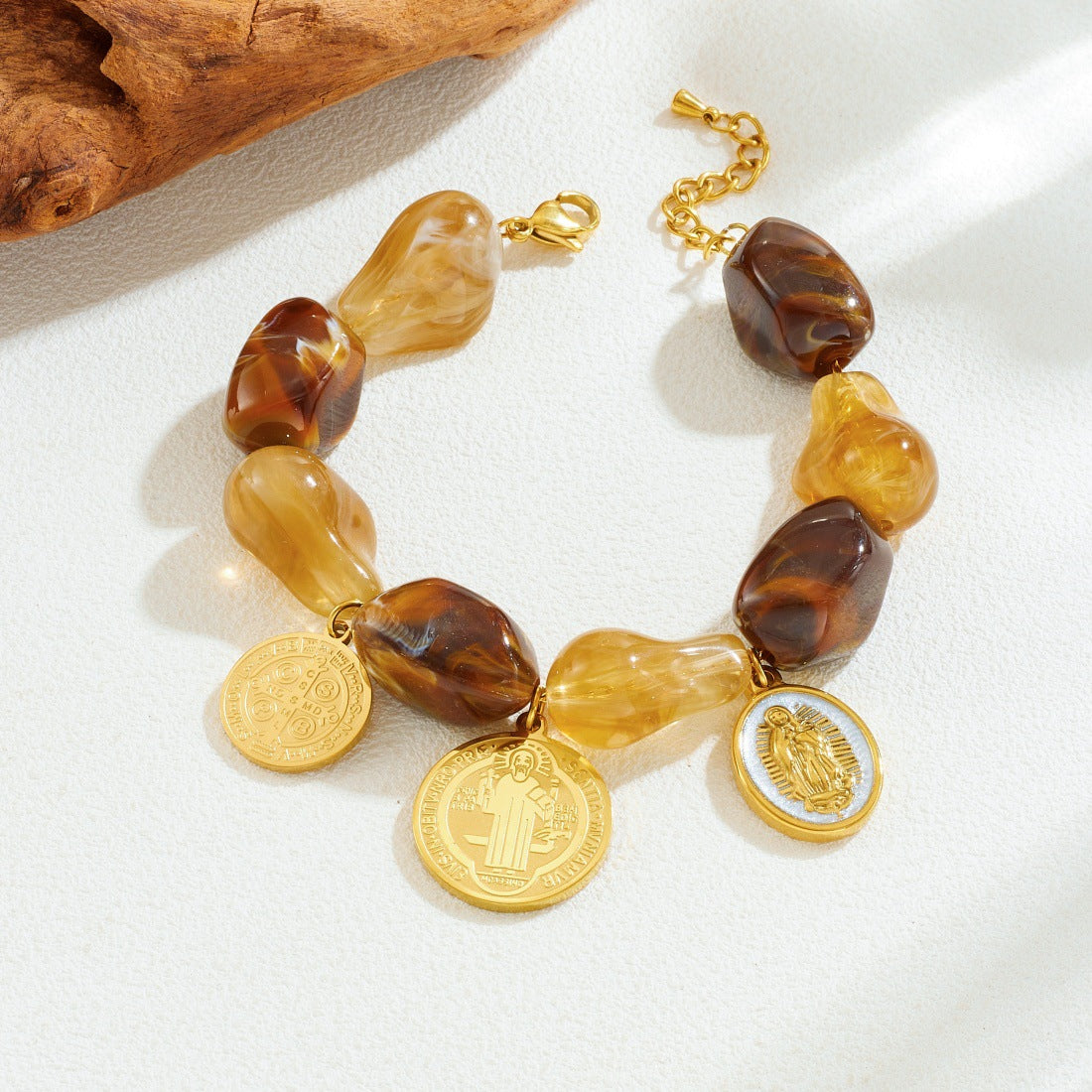 Retro Contrast Color Beaded Irregular Stitching Chain Gold-plated Jewelry Set