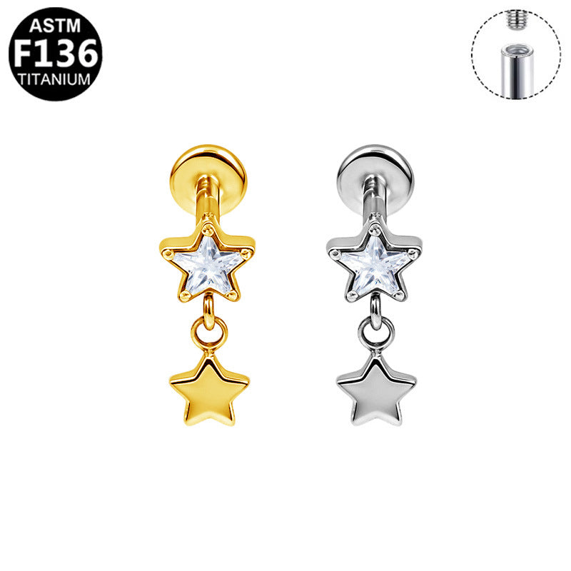 Alloy Internal Thread Piercing Five-star Water Drop Ear Stud Earrings